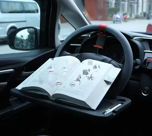 Steering Wheel Laptop & Food Tray – Portable Car Desk with Cup Holder