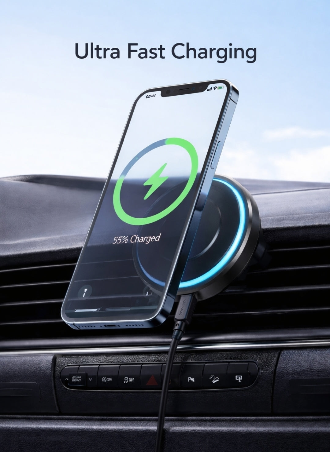 Ultra-Fast Wireless Car Charger Mount for iPhone – Magnetic Air Vent Holder