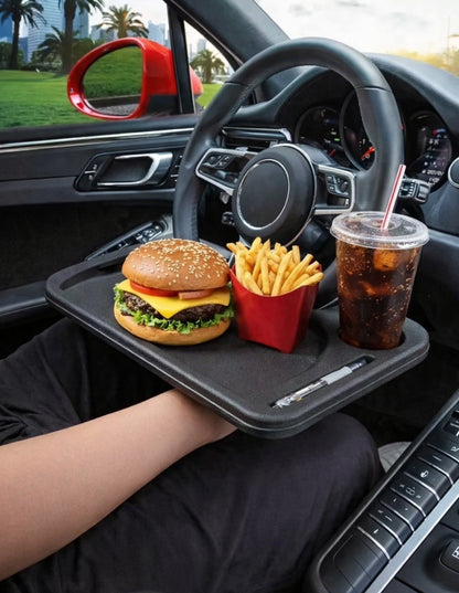 Steering Wheel Laptop & Food Tray – Portable Car Desk with Cup Holder